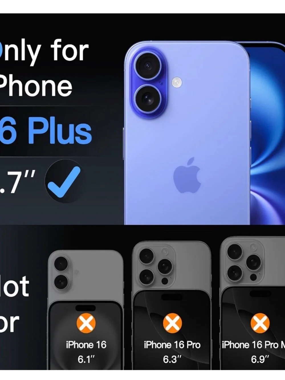 JETech iPhone 16 Plus Tempered Glass Screen Protector 3-Pack with Alignment Tool